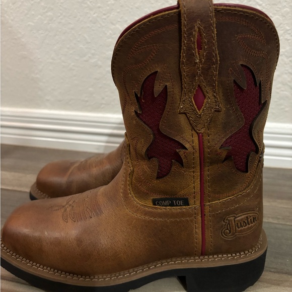 Justin Lathey Nano Composite Square Toe Work Boots Brown Red Women's Size 6 - Picture 7 of 12